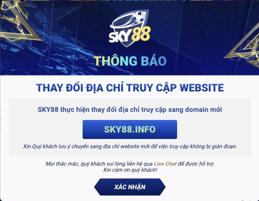 Thông báo đổi domain của Sky88